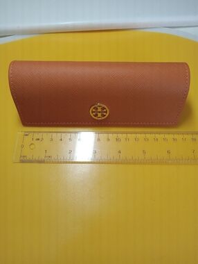 Tory Burch Orange Saffiano Leather Sunglasses Case with Gold Logo